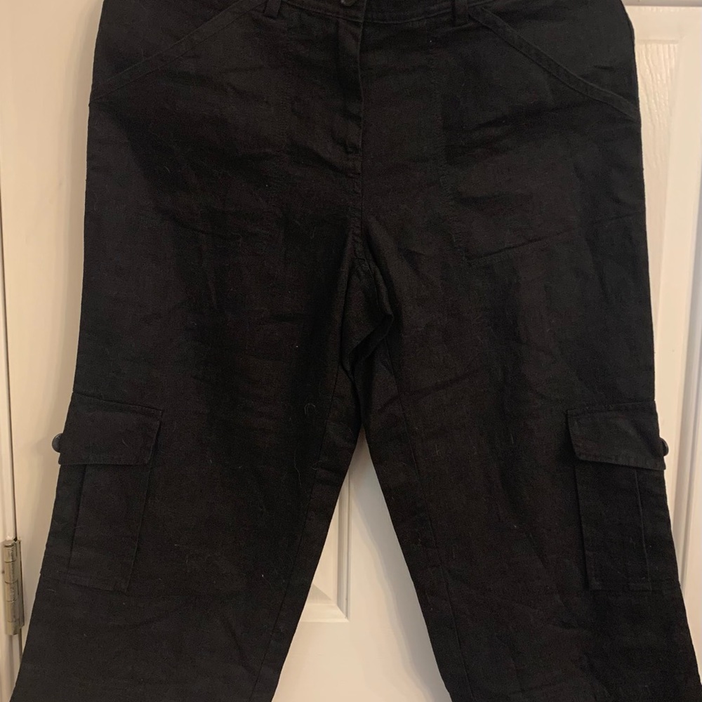 Chico’s Linen Crop Cargo Pants -Black -Size 0 NWT